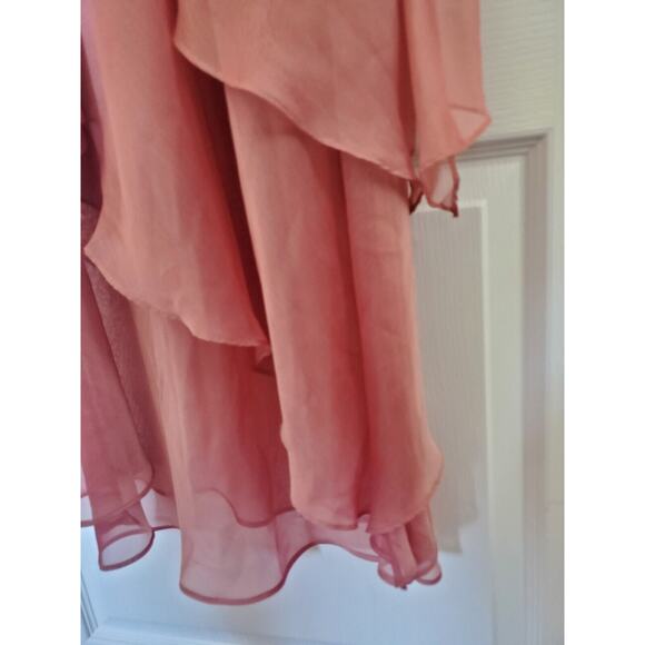 Dela-Jo by Lida Formal Shiny Salmon Pink Asymmetric Tiered Ruffle Dress, Size 8 - Picture 11 of 11